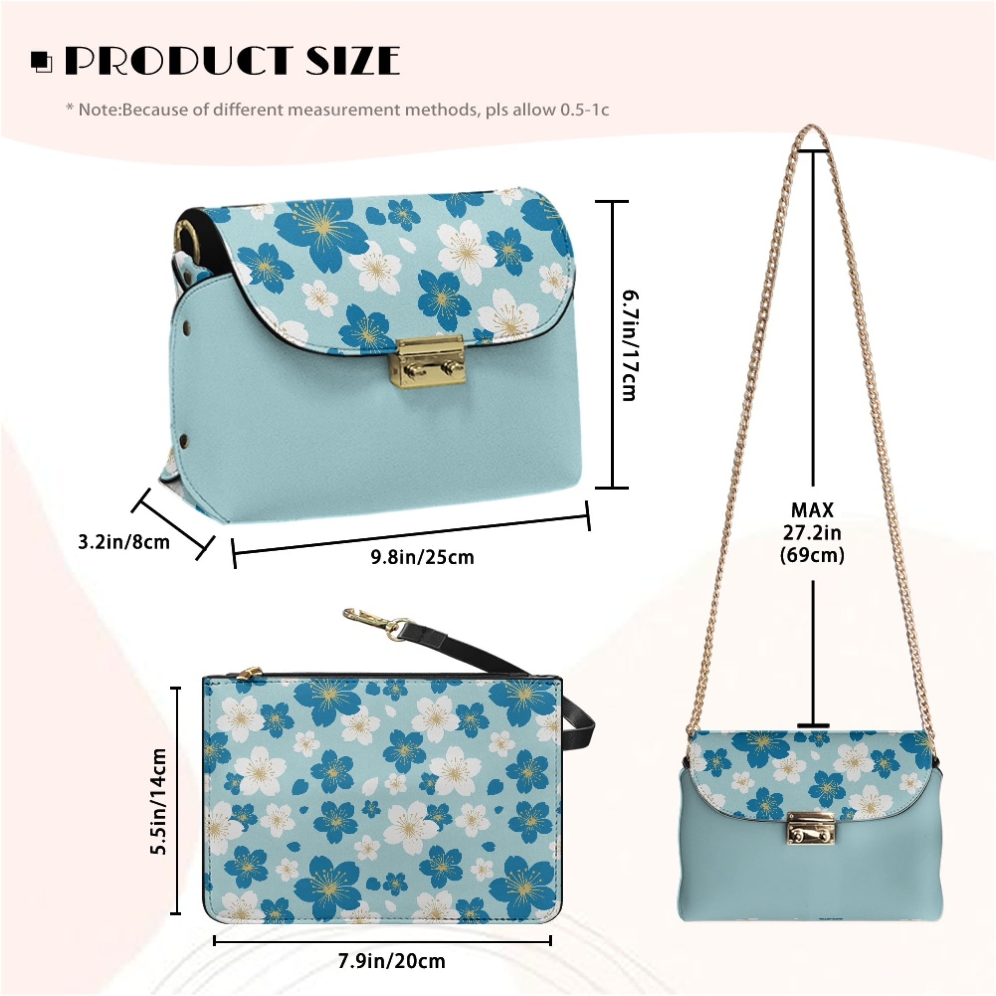 TSOVTHRID Blue Cherry Blossom Print Small Crossbody Bag for Women Leather Shoulder Handbags Trendy Women's Crossbody Bags with Small Shoulder Purses