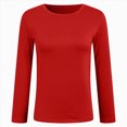 thumbnail image 4 of Towmus Women Long Sleeve Basic Tops Solid Color Fall Shirt Crew Neck Slim Fitted Winter Clothes, Red, XL, 4 of 5