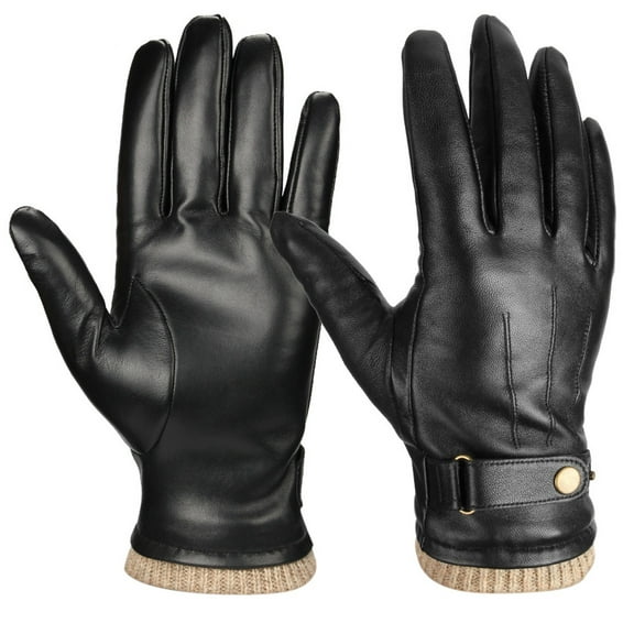 MIASHUI Unisex Leather Gloves with Lining, Winter Windproof Warm Gloves for Men and Women, Thick Thermal Gloves for Driving & Outdoor Black