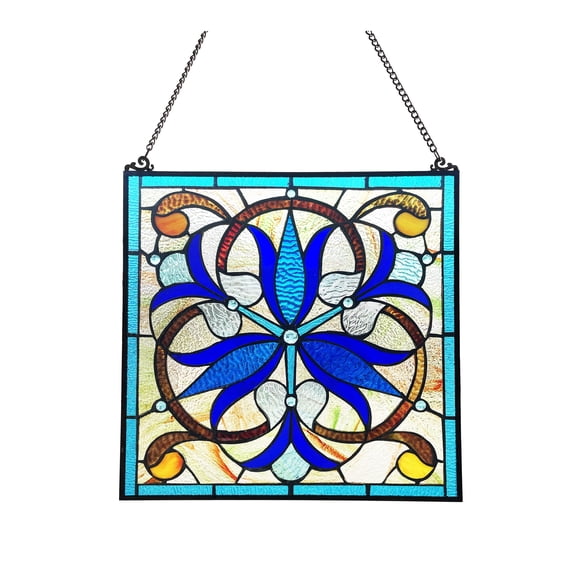 RADIANCE Goods Victorian-Style Black Finish Stained Glass Window Panel 16" Tall