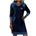 thumbnail image 2 of Sokhug Women’s Hooded Paneled Denim Sweatshirt Dress Long Sleeve Midi Dress with Pockets Casual Fall Winter Cozy Outfit, 2 of 8