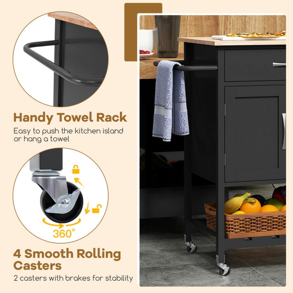 Barara King Kitchen Islands Carts,Rolling Kitchen Island Cart with Drawer and Towel Rack-Black