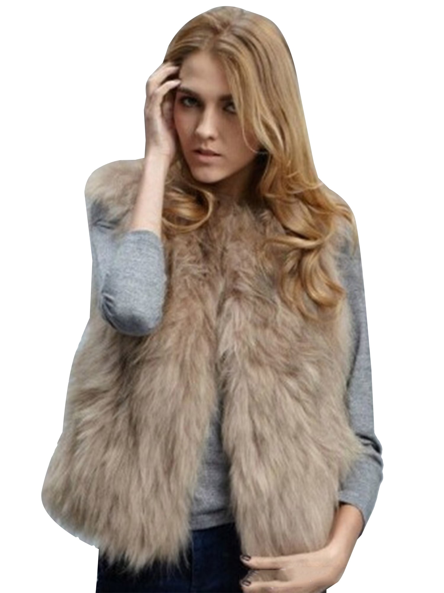 Jacket Coat Warm Gilet Outwear Vest Faux Fox Fur Women's Waistcoat 