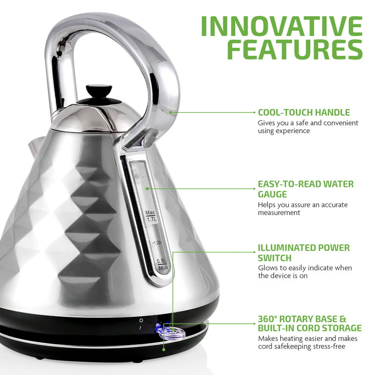 Ovente 1.7L Cleo Collection Electric Kettle with Boil-Dry Protection
