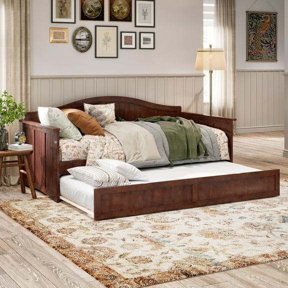 AFI Nantucket Wood Twin Size Daybed Frame with Twin Trundle Walnut
