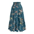 thumbnail image 5 of Yucgh Women's Tiered Flowy Midi Skirt with Drawstring High Waist, Floral Pleated Beach Skirt, Lightweight Summer Long Skirt for Casual Wear,Dark Blue,XL, 5 of 5