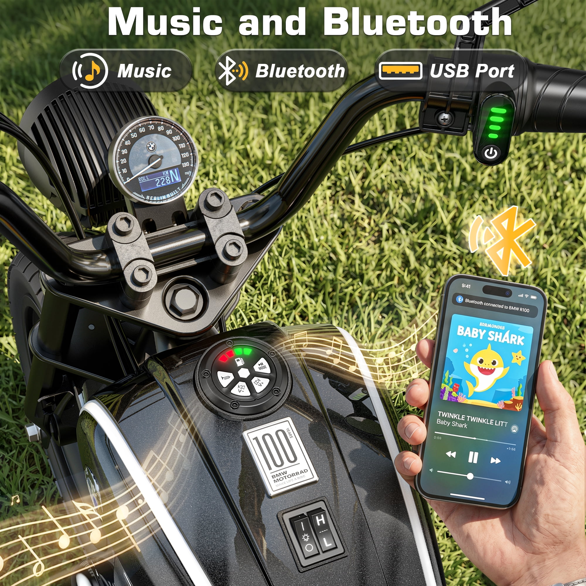 East doll BMW licensed Electric Motorcycle for Kids, 24V Ride on Toy for Big Kids 6-12, 300W Power Motor, Up to 13.05MPH & 12 Miles Range, Lights & Music, Electric Car for Kids, Black