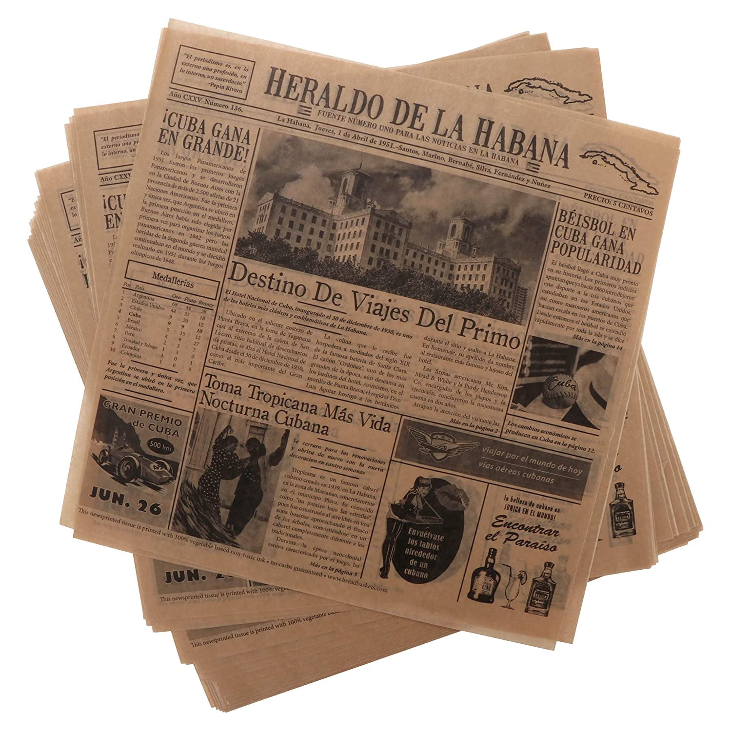 G.E.T. 4-TE1050 Appetizer / Serving Basket Tissue Liner Paper, 12" x 12", Cuban Newsprint (Case of 1000)