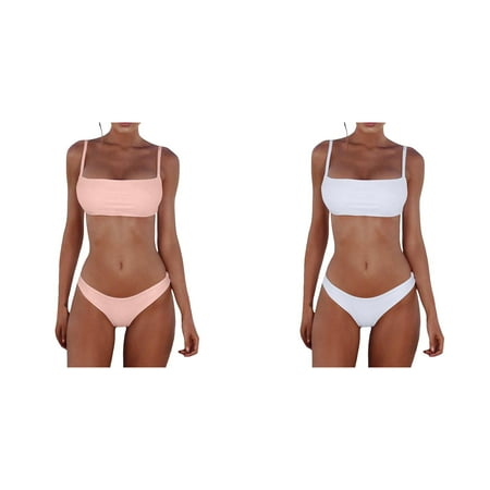 (2-Pack) 2025 New Women Bandeau Bandage Two High Neck Bikini Top Piece Bikini Swimsuity Women Bikini Swimsuit Bikini Set Push Up Bikinis for Women Brazilian Swimwear Beachwear Swimsuit