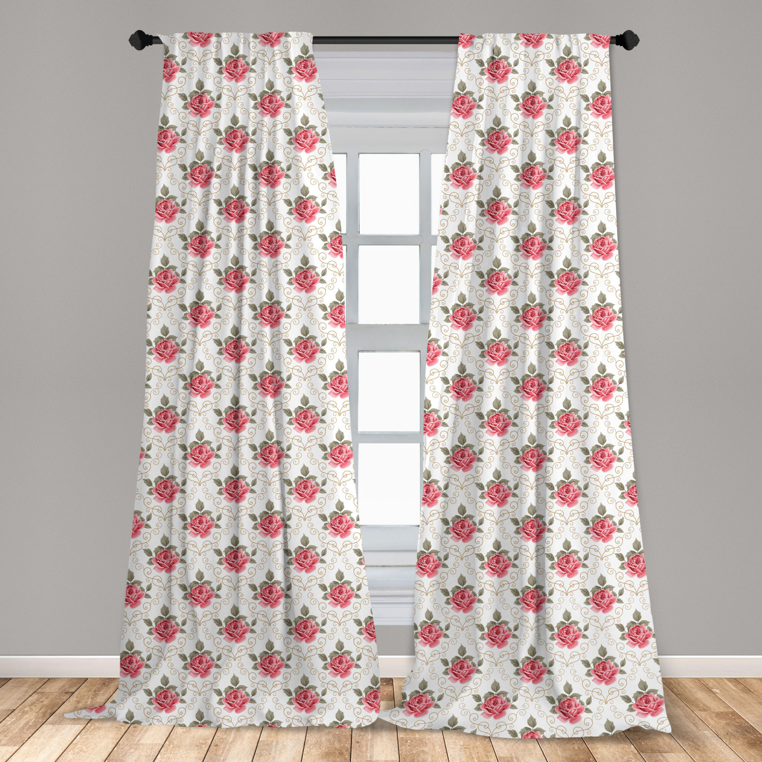 Flower Curtains 2 Panels Set, Romantic Artwork Shabby Form Flowers