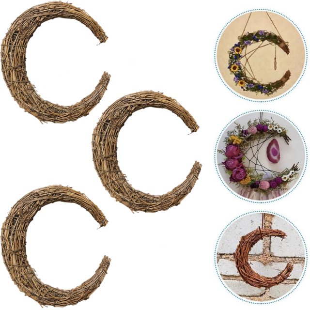 MODANU - 3 anillos de corona de vid con forma de luna, ramas de vid, guirnalda de ratán navideña, decoración para manualidades, bodas, fiestas, 11.8 pulgadas