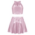 thumbnail image 4 of Doomiva Kids Cheer Outfit Hip Hop Dance Sets Shiny Skirt And Top Set for Cheerleading Competitions Performance Pink 6-10, 4 of 5