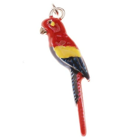 Enamel Tropical Fish Charm - Silver Plated With Colorful Enamel - Scarlet Macaw Tropical Bird Charm 33mm (1)