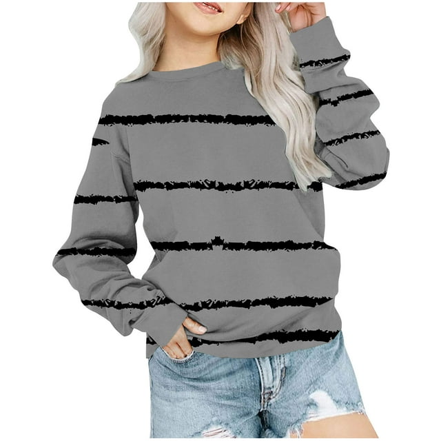Bowake Girls Striped Color Block Sweatshirts Kids Crewneck Long Sleeve Pullover Tops Fashion Clothes