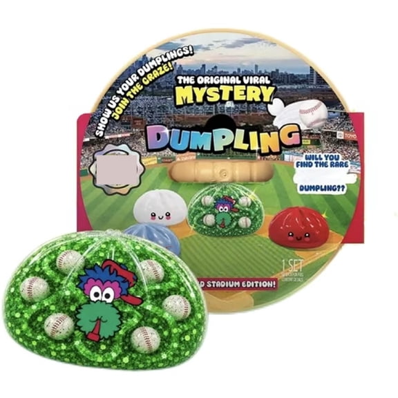 Mystery Squishy Stress Ball, 3.35" Sensory Fidget T'oy for Anxiety Stress Relief, Mystery Glitter Dumpling Squishies with Steamer Box, Squeeze Desk T'oy with Baseball for Collectible Gift