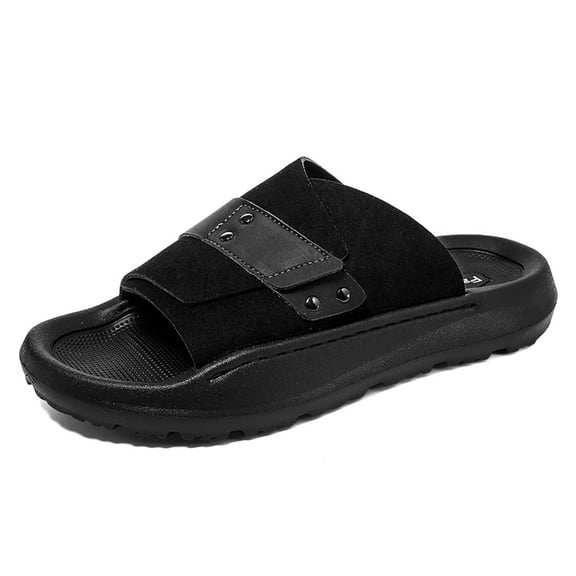 Men's Slide Sandals Comfort U-shaped shoe bed Open Toe Slippers Summer Outdoor Beach Men Soft Plantar Breathable Casual Flat Black 6.5 US