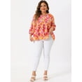 thumbnail image 3 of DARING DIVA Women's Plus Floral Ruffle Flowy Babydoll Blouse 2X Orange Pink, 3 of 6
