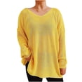 thumbnail image 2 of RXIRUCGD Haut Tricoté à Col en V pour Femmes, Coupe Ample, Couleur Unie, Jaune, Taille : m, 2 of 7