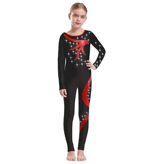 TTAO Full Body Leotard for Girls Ballet Dance Bodysuit Long Sleeve Skating Jumpsuit Tumbling Activewear Black 12