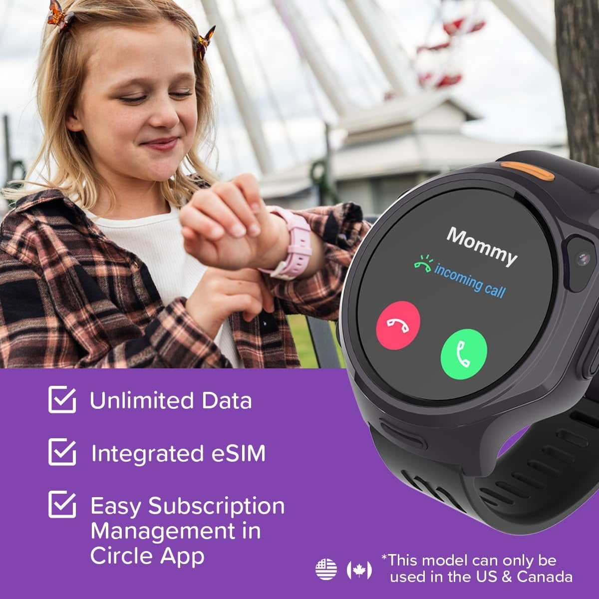 myFirst Fone R2 Acai Purple Kids Smartwatch Phone: GPS Safety, Video Call, SOS, eSIM - For Ages 5-12 in USA/Canada