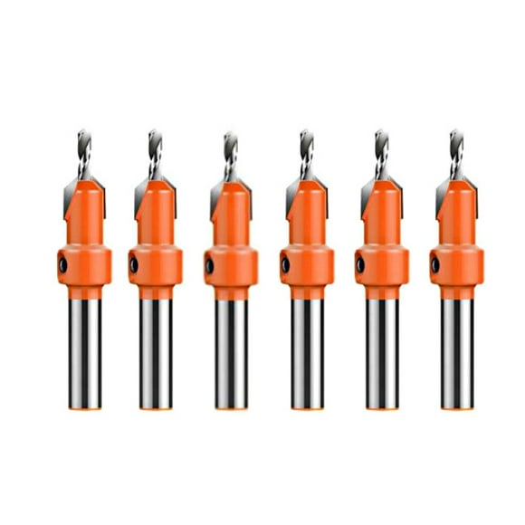 6pcs Woodworking Countersink Drill Bit Set 8/10mm Round Shank Alloy Bit for Wood Milling Cutter Making 2.8-3.2mm Screw Hole