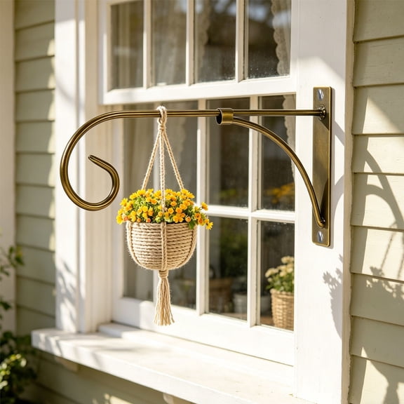 Heavy-duty Wall Mount Bracket - 11" Metal Retro Scroll Style Hook Holder,Rustproof Solid Structure for Garden Decorations & Outdoor Hanging Supplies,Bronze