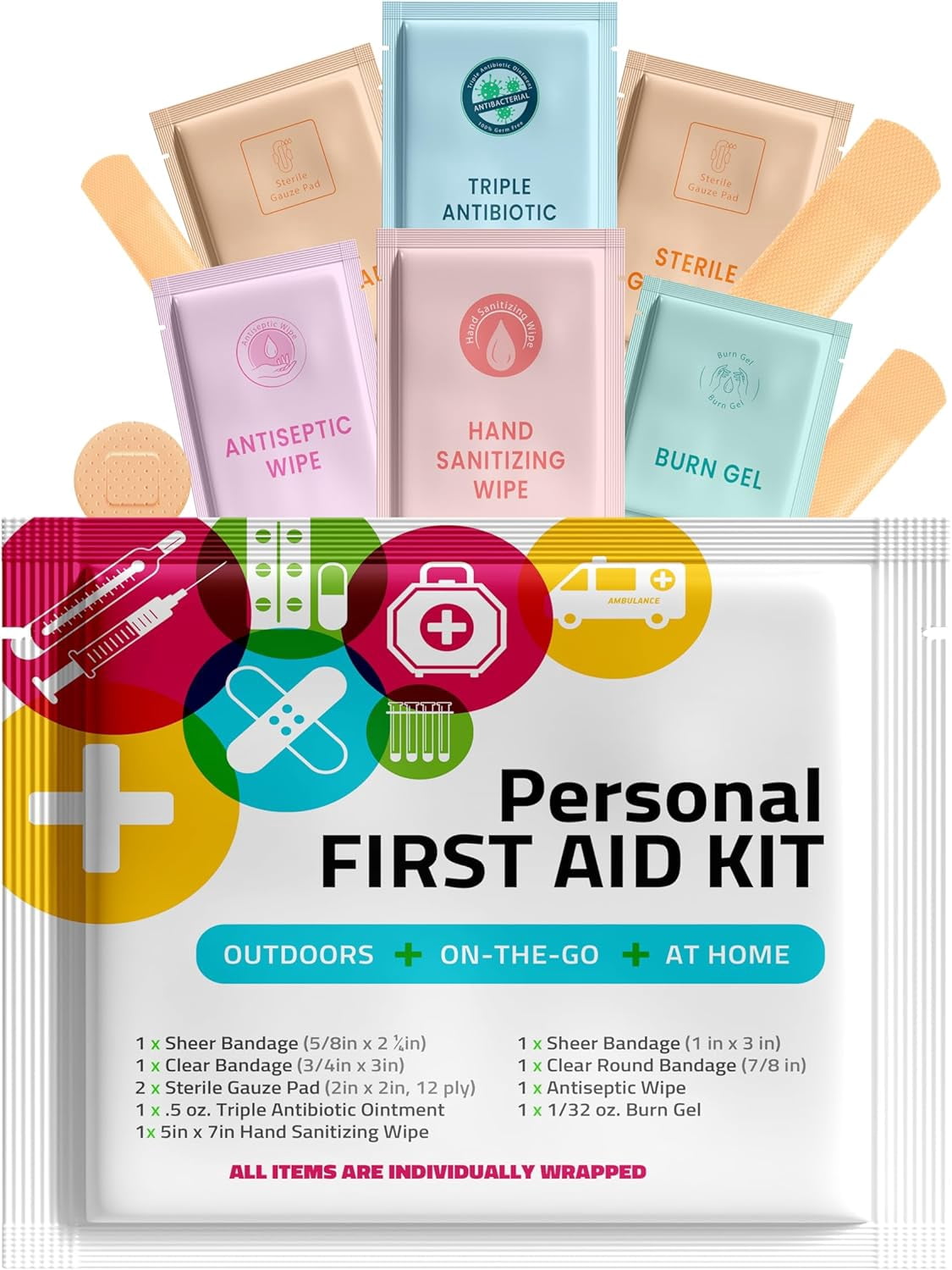 First Aid Emergency Medical Kit Mini and Travel Size - | Great for Kids, Schools, Business, Hiking, Camping | Wound Care Products (Multi-Color) (100)