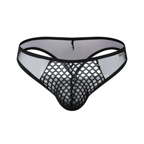 USNSM Men's Thong Triangle Bikini Sheer Mesh Fishing Net Low Rise Sexy Briefs Fitness Sport Breathable Underwear Black L