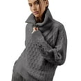 thumbnail image 3 of Women'S Sweaters 2025 Fall Winter Quarter Zip Casual Diamond Knit Pullover Grey M, 3 of 9
