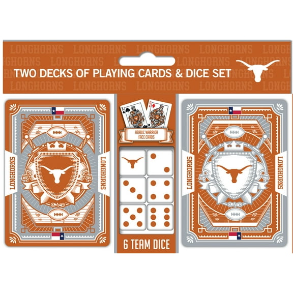 MasterPieces Officially Licensed NCAA Texas Longhorns 2-Pack Playing cards & Dice set for Adults