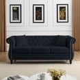 thumbnail image 3 of 80" Chesterfield Sofa Black Velvet for Living Room, 3 Seater Sofa Tufted Couch with Rolled Arms and Nailhead for Living Room, Bedroom, Office, Apartment, 3S with 3S (Black), 3 of 11
