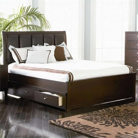 Bowery Hill Queen Platform Storage Bed In Dark Brown Com