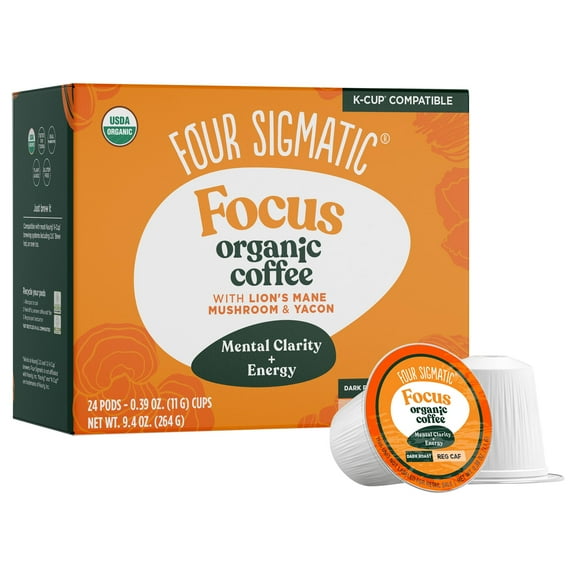 2 x - Four Sigmatic Mushroom Coffee K-Cups | Organic Dark Roast Coffee with Lion’s Mane Mushroom Powder & Yacon | Focus & Immune Support | Vegan & Keto | Sustainable Pods | 24 Count