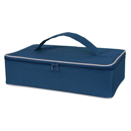 KAF Home Portable Insulated Casserole Dish Carrier with Handle, Navy Blue, 3.5 x 14.5 x