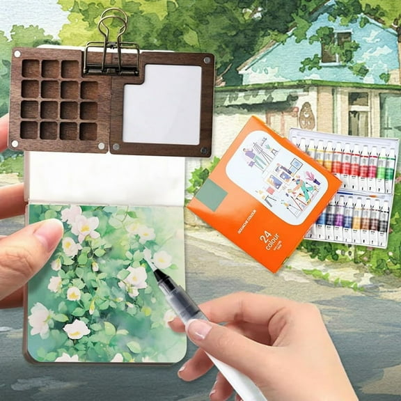 Travel Paint Palette, Portable Watercolor Set with Clip and Water Pen, Pocketartist Watercolor Travel Set,Paint Palette