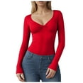 thumbnail image 2 of vigerkar Womens Long Sleeve Twist Front V Neck T Shirts Slim Fit Trendy Shirt Tee (Red, XS), 2 of 6