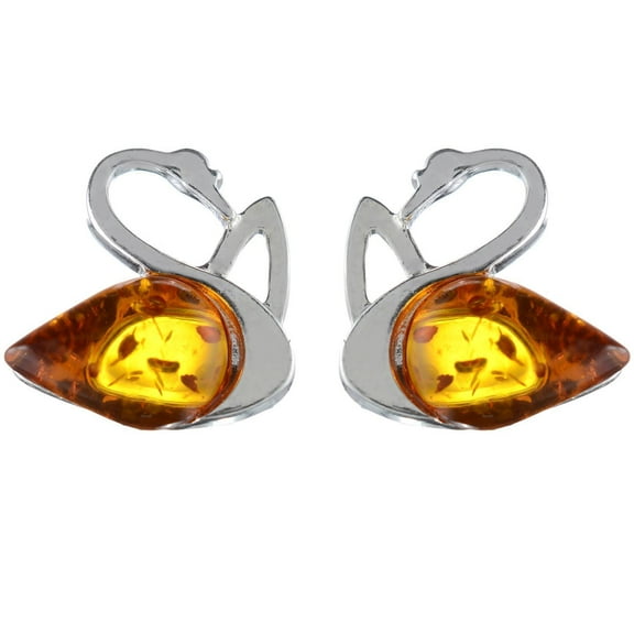Sterling Silver and Baltic Honey Amber Stud Earrings "Swan"