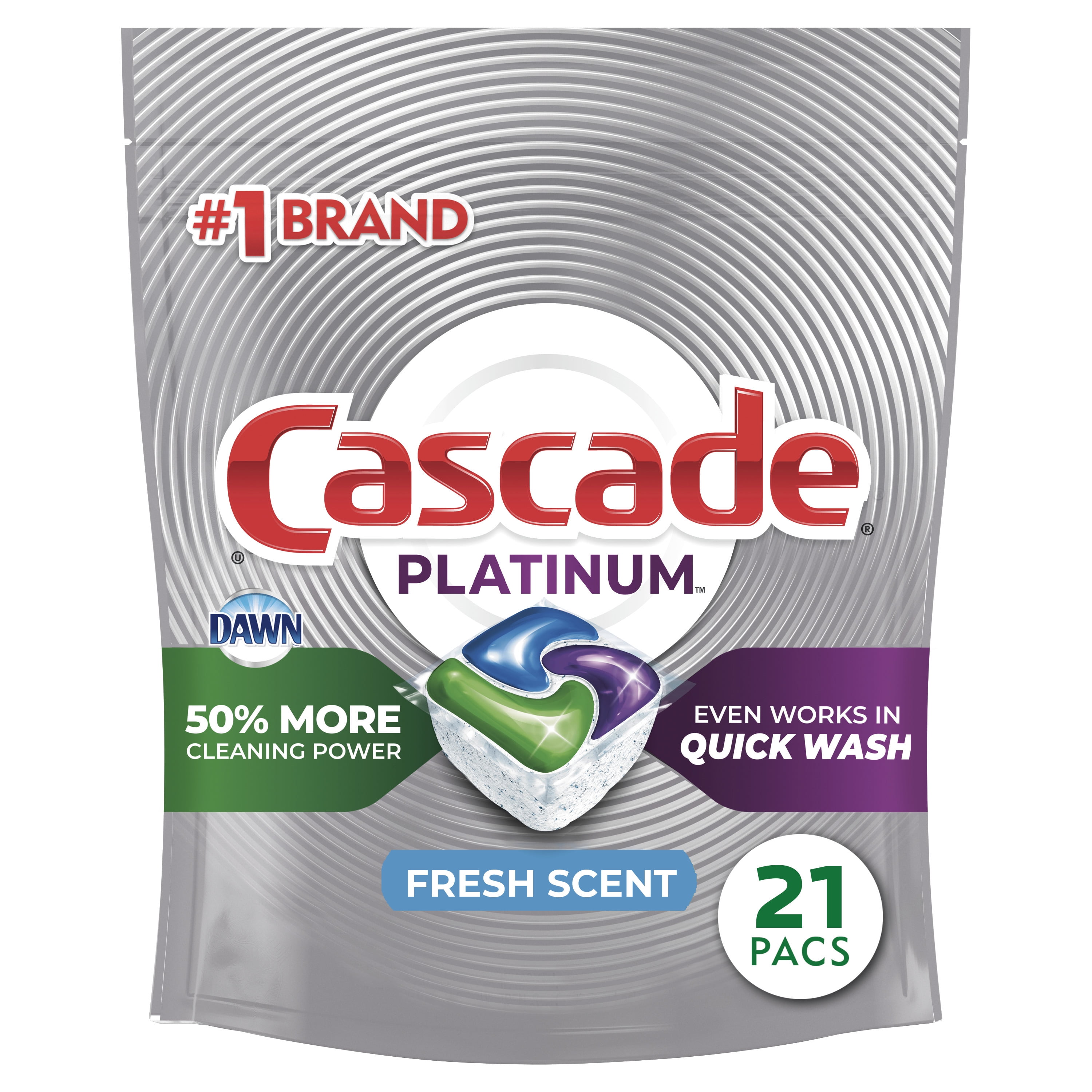 Cascade Platinum Dishwasher Detergent Pods, Fresh, 21 Count