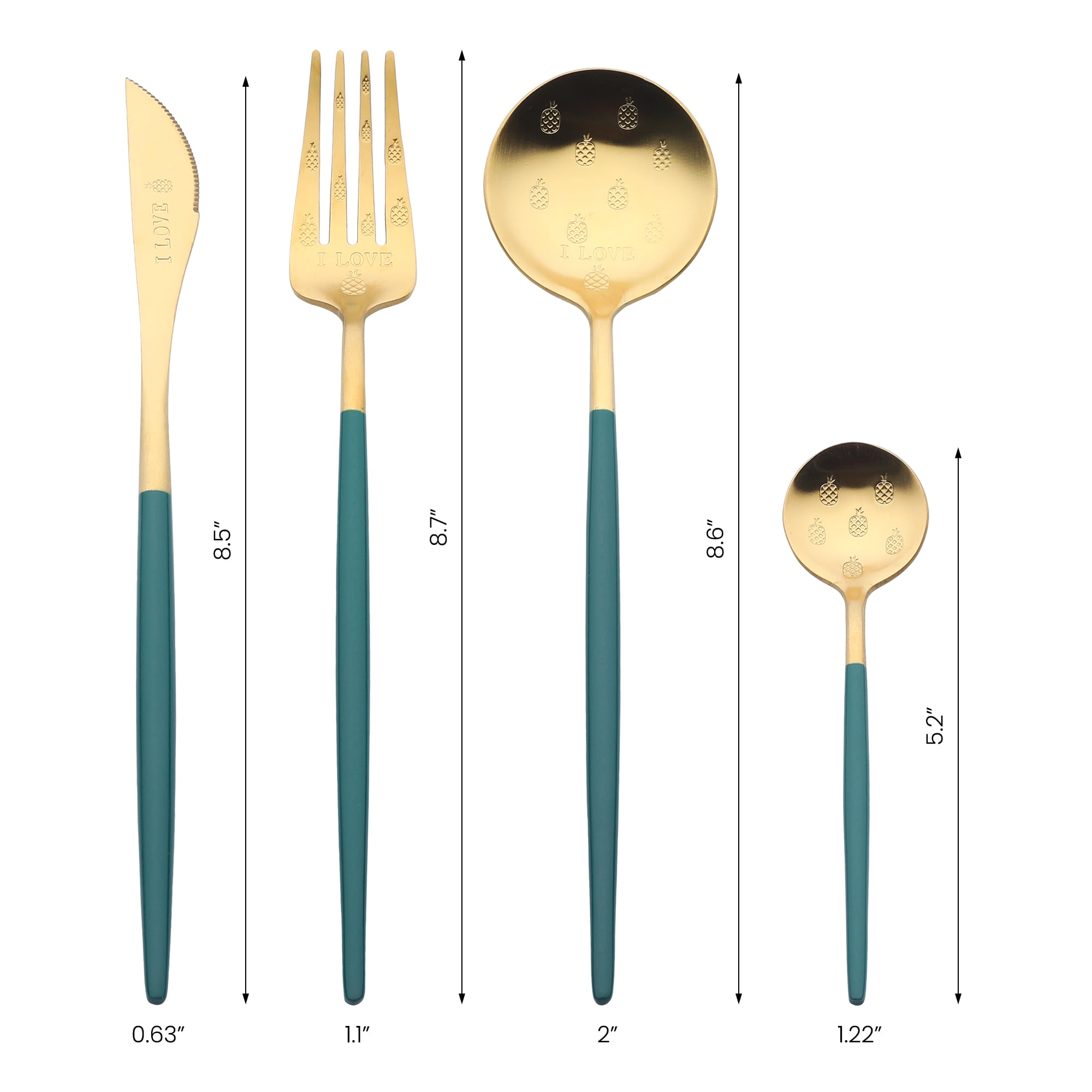 Unique Bargains 4 Piece Silverware Set, Stainless Steel Floral Flatware Set Green 4