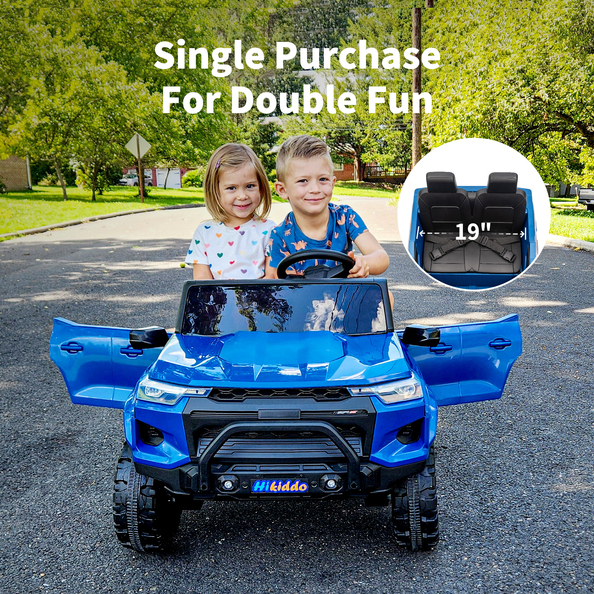 Hikiddo 4WD 2-Seater Electric Car for Kids, 24V 10Ah Ride on Toys Truck for Big Kids w/ Remote, 4x200W Motor - Blue