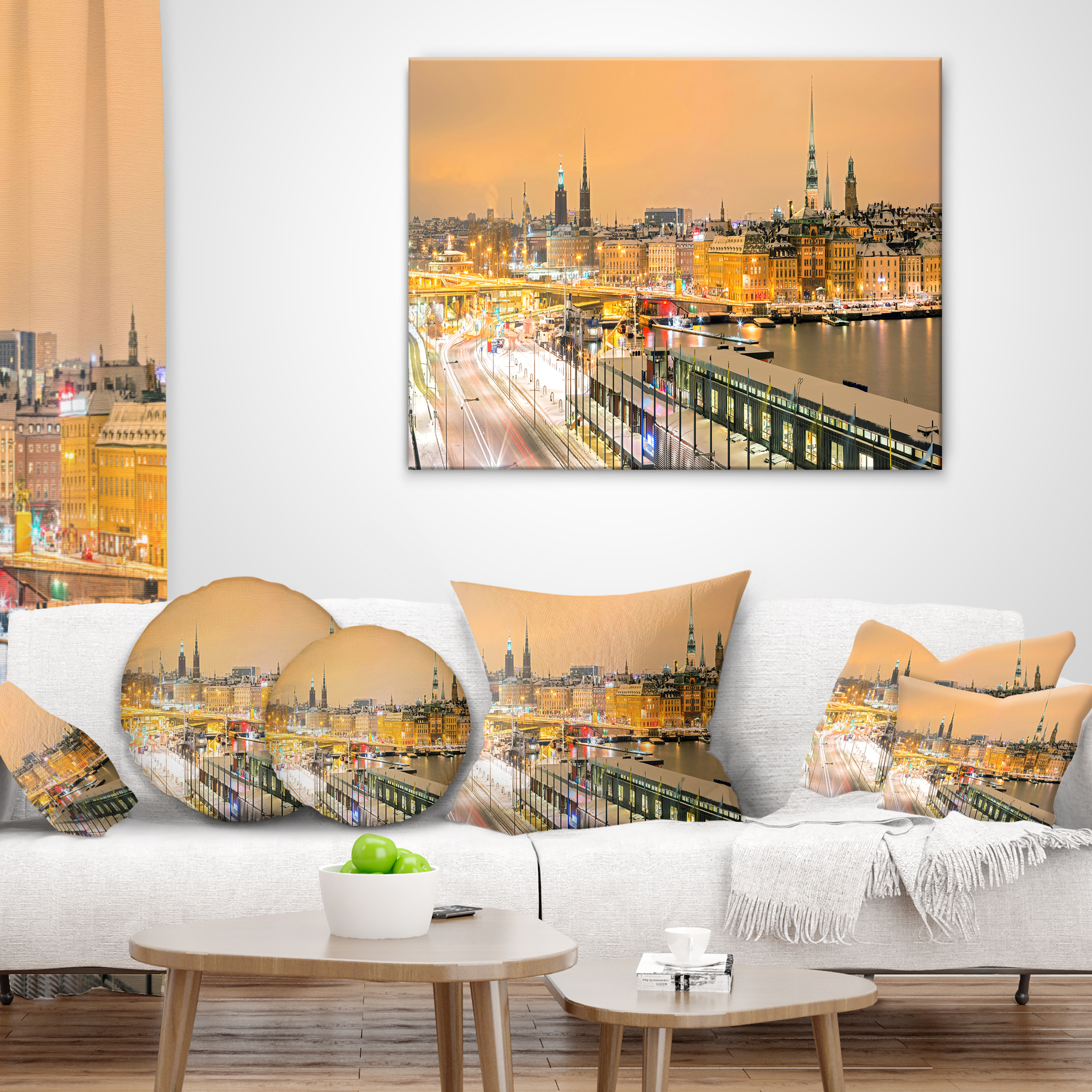 Designart Stockholm Cityscape Panorama - Cityscape Photo Throw Pillow - 12x20