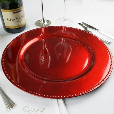Efavormart 6 pcs 13" Red Beaded Round Charger Plates for Tabletop Decor Holiday Wedding Catering Event Decoration