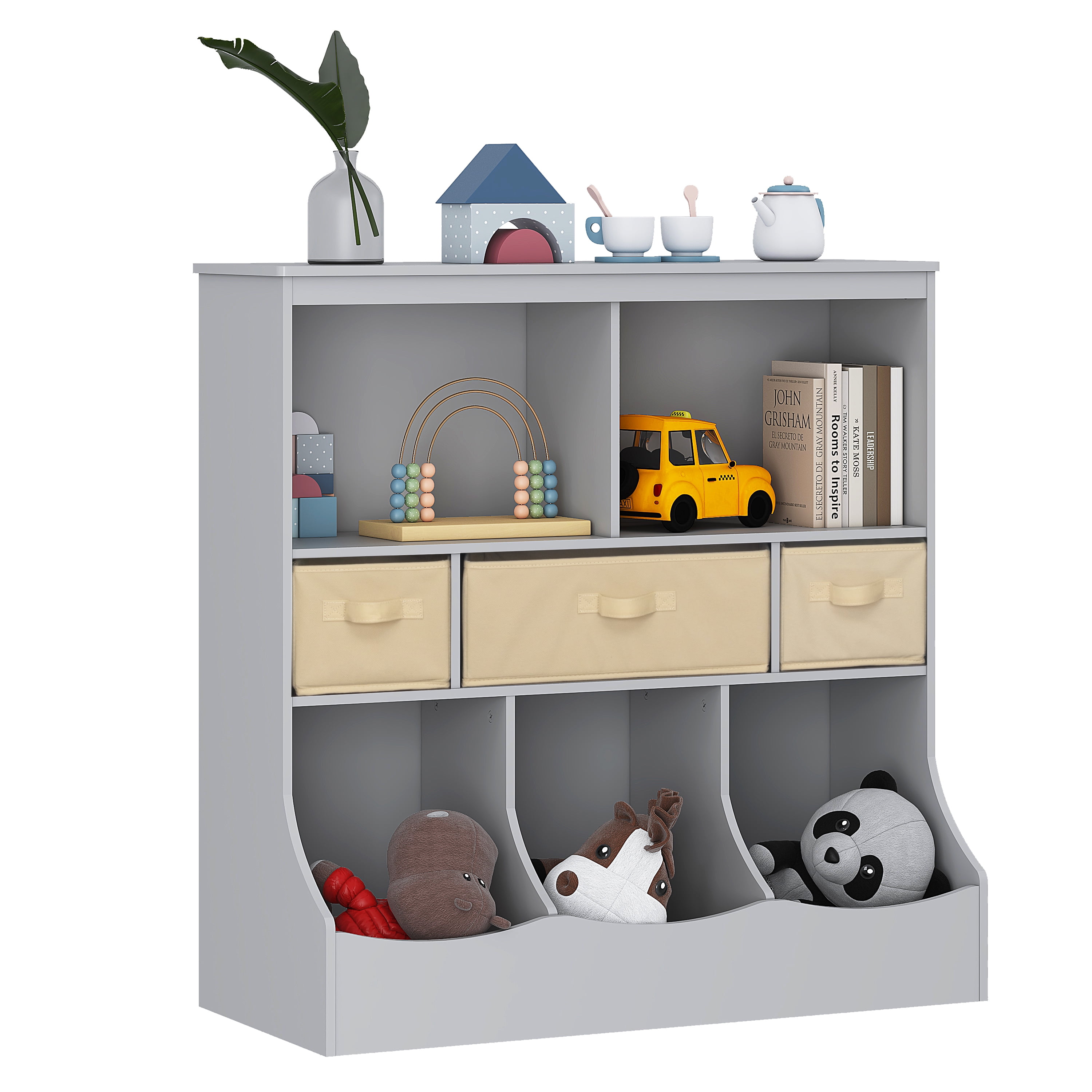 UTEX Toy Storage Organizer with Bookcase, Kid’s Bin Storage Unit with 3