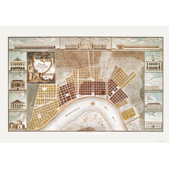 Historic City Map - New Orleans Louisiana - Vecchio 1817 - Vintage Wall Art