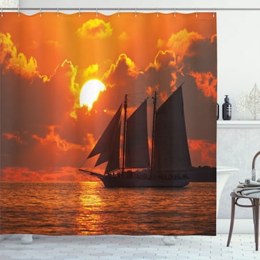 Ambesonne Tropical Shower Curtain, Sunset in Key Florida, 69"Wx70"L, Orange Dark Orange