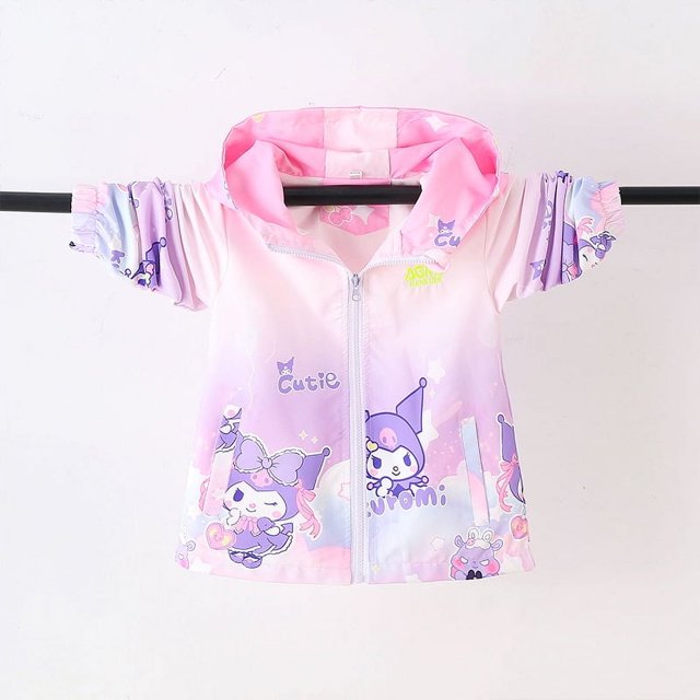 Miniso Kuromi-Chaqueta de manga larga con capucha para niñas, abrigo cortavientos de dibujos animados, regalo escolar exquisito para vacaciones, regalo de cumpleaños