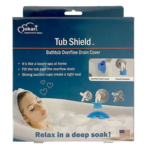 Jokari Tub Shield™ Bathtub Overflow Drain Cover with Suction Seal and Faucet Bumper,  Deep Soak Bath Accessory