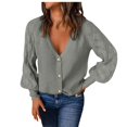 thumbnail image 2 of Cardigan Sweaters for Women 2025 Puff Sleeve Button V-Neck Knitted Sweater Jacket Coat Womens Cardigan Sweaters, 2 of 7
