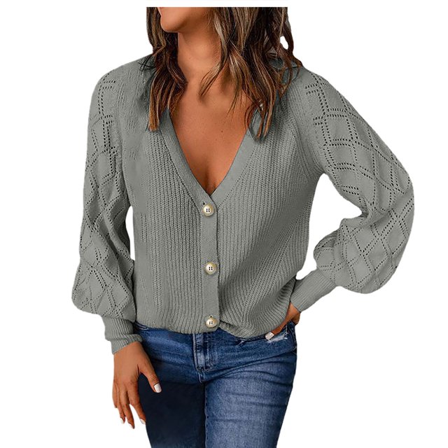 TINZ Women's Fall Solid Color Check Sleeve Sweater Coat Women's Loose Cardigan Sweater Front Open Coat Heart Print Cardigan Knit Jackets for Women Open Front