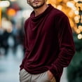 thumbnail image 2 of successthop Mens Velour Shirts Elegant Pleated Plus Size Mock Neck Streetwear Casual Long Sleeve Clothes Solid Tops Red, 2 of 9